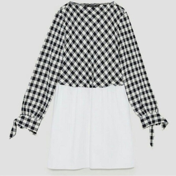 Zara Gingham Poplin Checkered Black & White Tunic Short Dress Top, Size XS - Picture 6 of 14